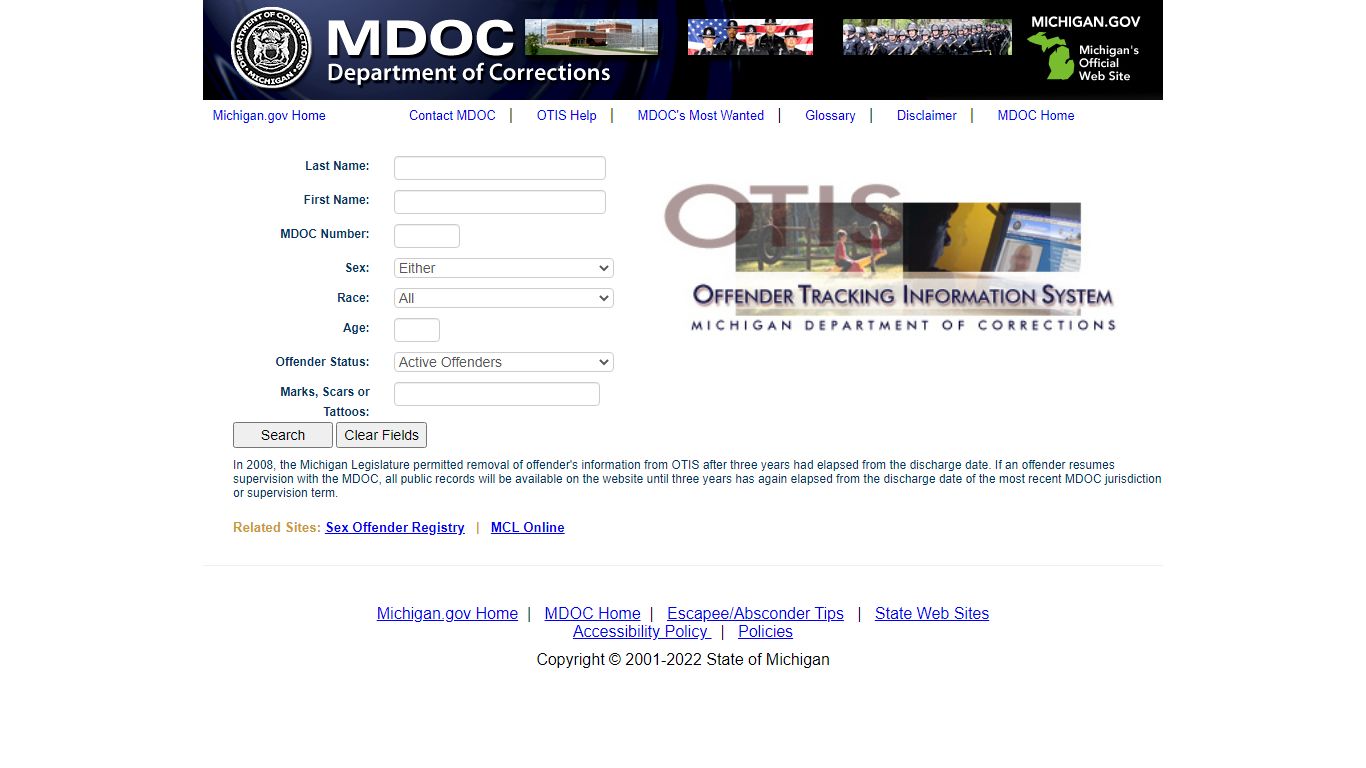 Offender Tracking Information System (OTIS) - Michigan.gov Banner